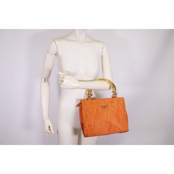 Prada Orange Boxy Sachel with Gold Metal Handles Re-edition 2000 - Picture 2 of 10